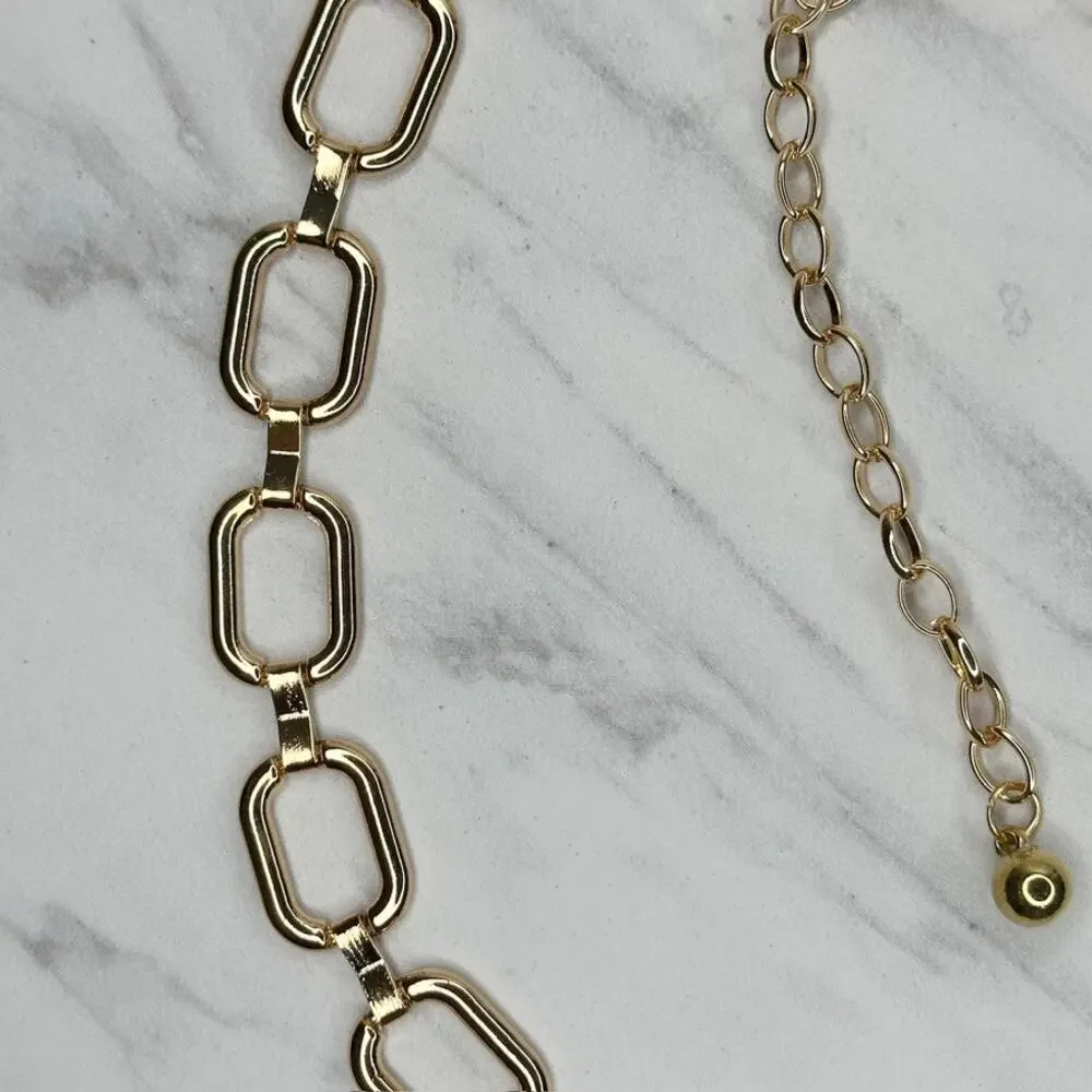 Gold Tone Metal Rectangular Chain Link Belt One Size (OS) ✨